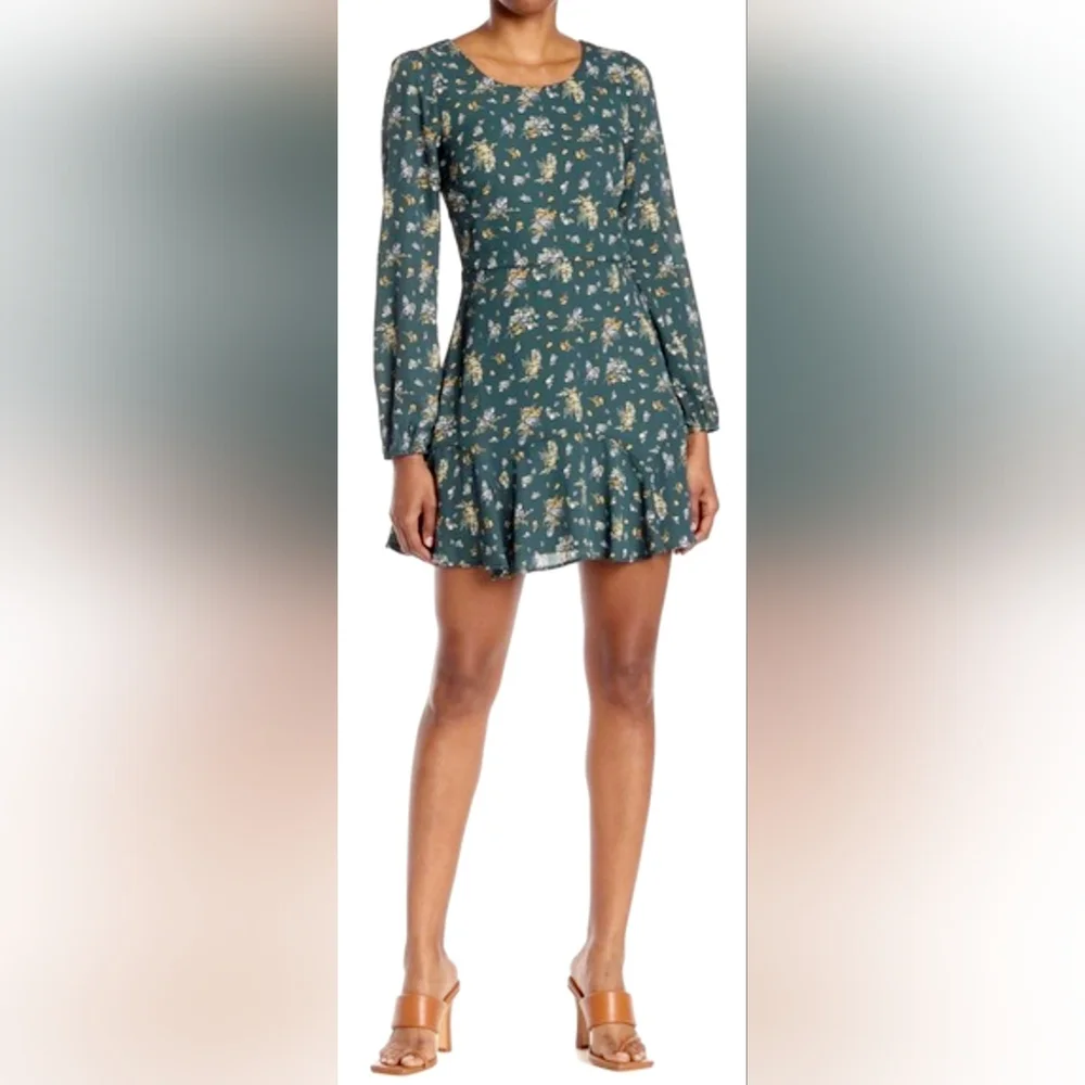 Trixxi Francesca's Women Long Sleeve Mini Dress Floral/Paisley Green Lined Small - Picture 1 of 16